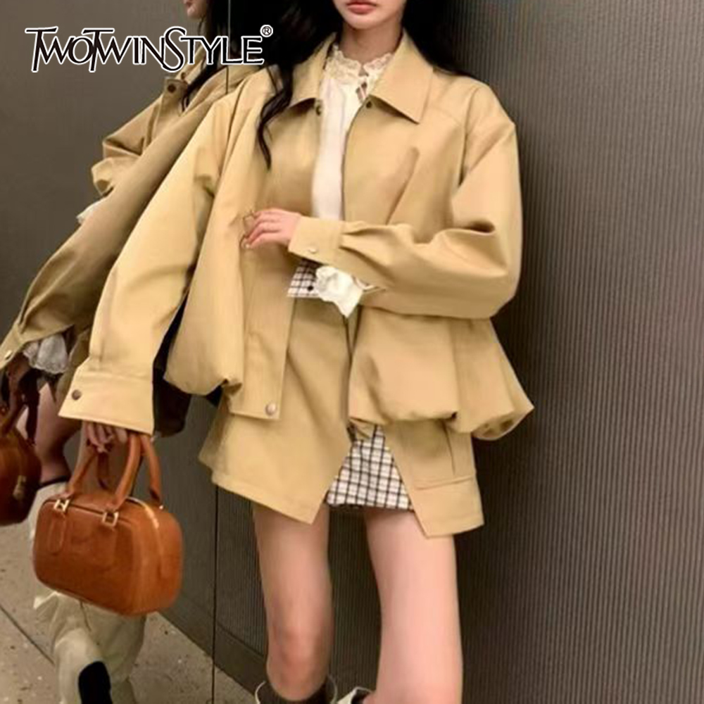 Winter Clothing For Sale - TWOTWINSTYLE Khakl сращенный карманный комплект из